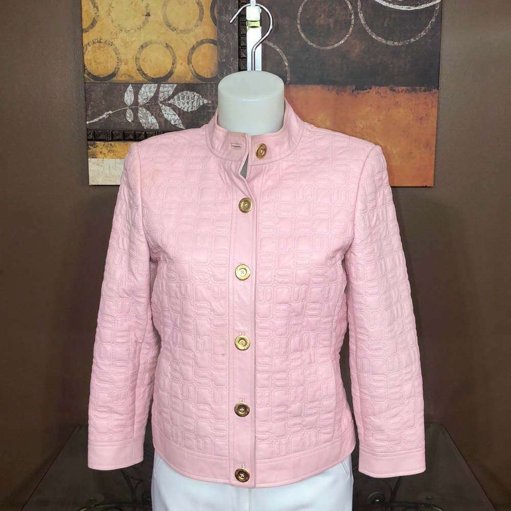 St. John (Yellow Label) Logo Leather Blazer Size P
